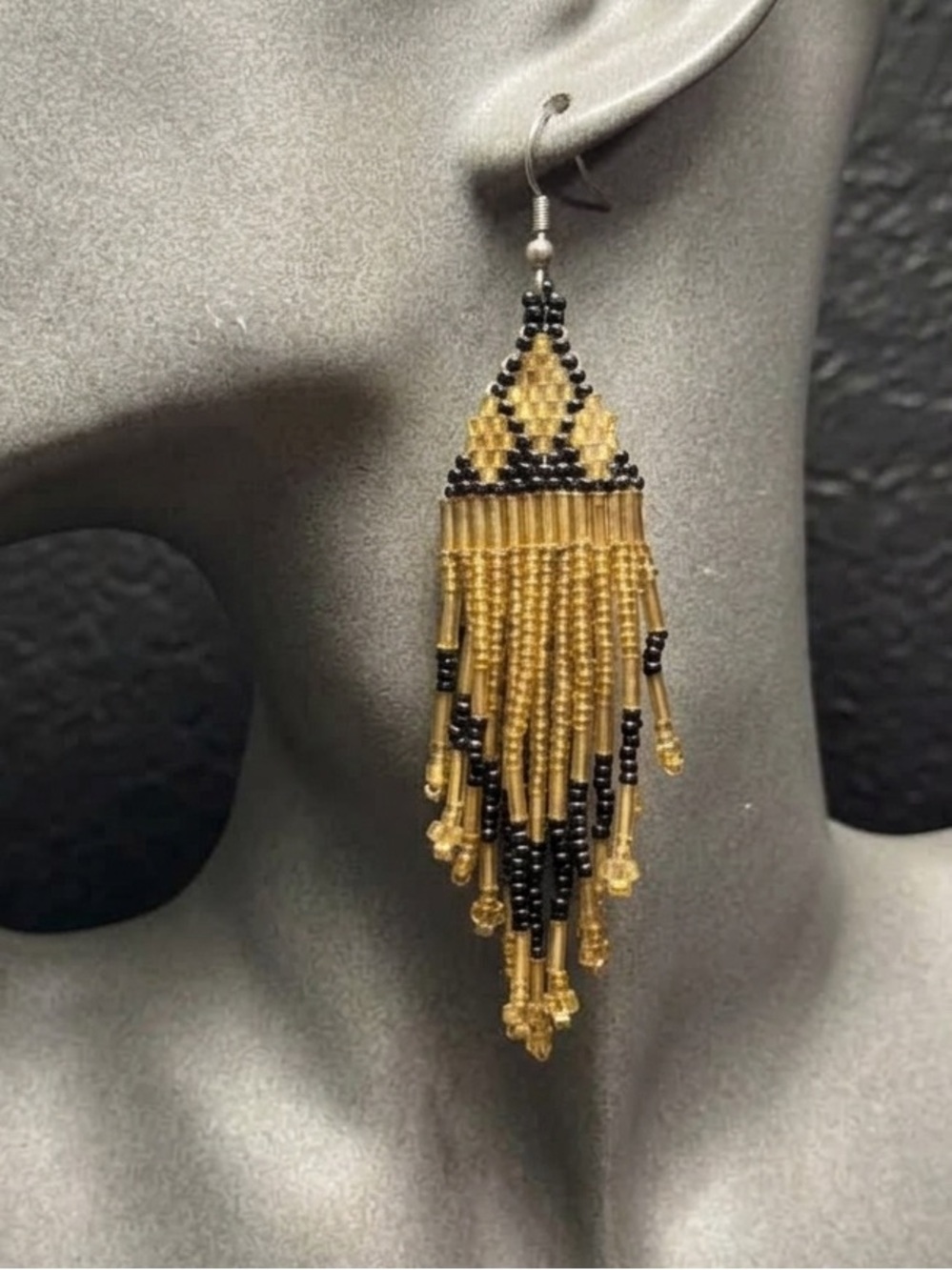 Vintage Beaded Dangling Earrings Black And Gold